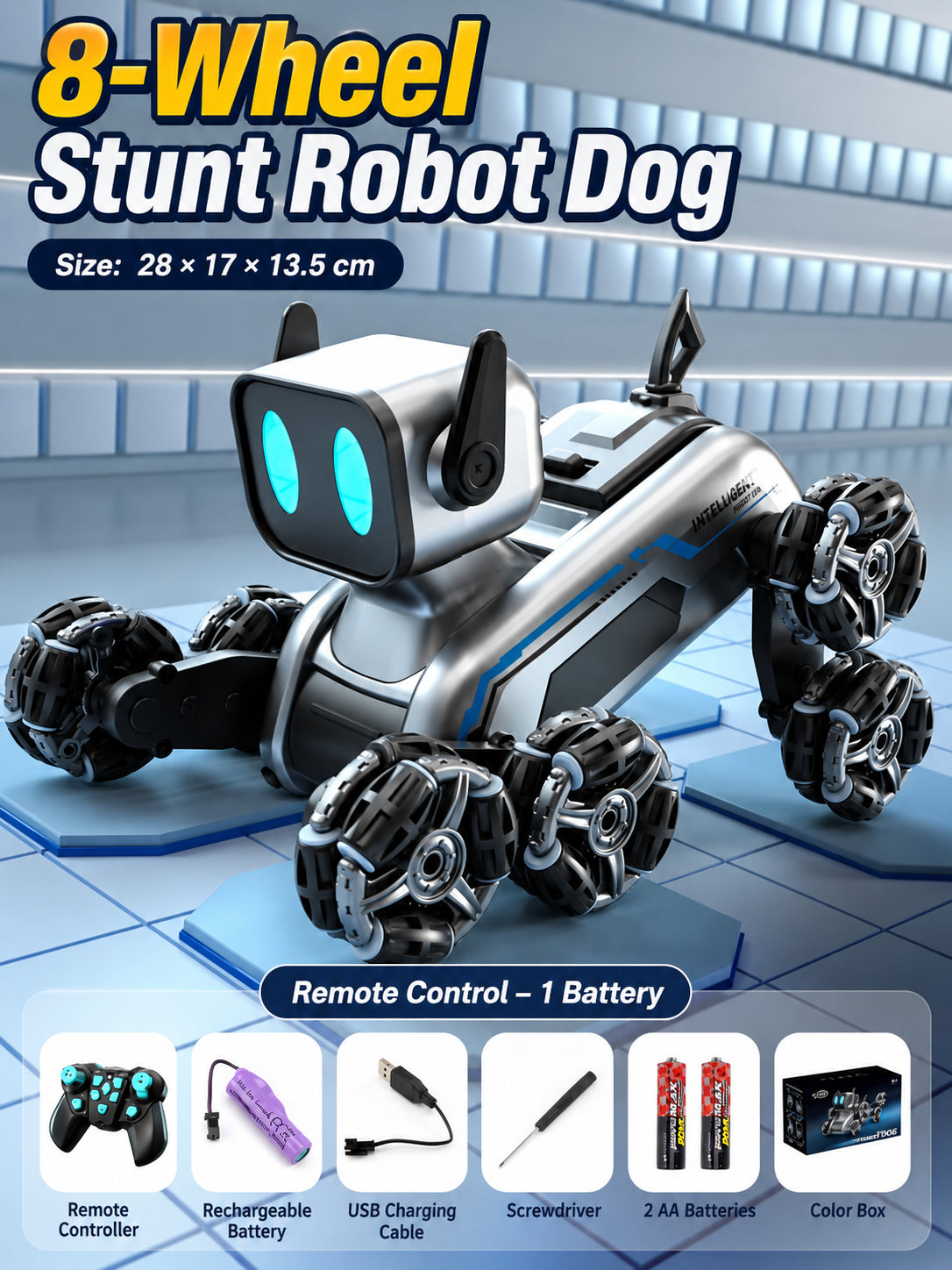RustyBot robot dog toy in play mode
